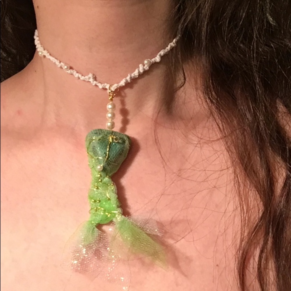 Handmade tulle wrapped Crystal mermaid tail necklace BOGO